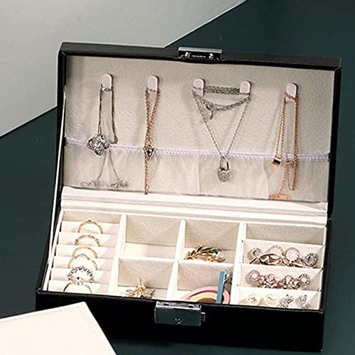 ZZYINH AN207 Jewlery Box Korean Style Simple Portable Earrings Jewelry Ornament Box Large Capacity Organizer Display Travel Jewelry Case Small Jewelry (Color : Black)