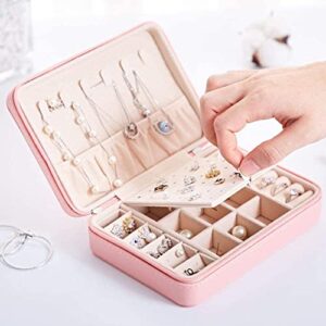 AN207 Portable Pu Simple Ear Stud Jewlery Box Zipper Earrings Ring Necklace Multi-Functional Jewelry Box Small Jewelry (Color : Pink)