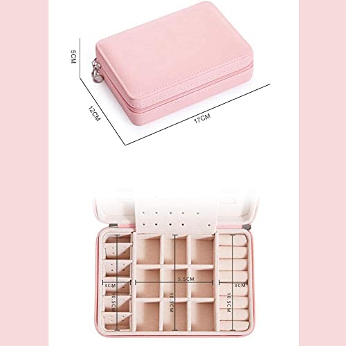 AN207 Portable Pu Simple Ear Stud Jewlery Box Zipper Earrings Ring Necklace Multi-Functional Jewelry Box Small Jewelry (Color : Pink)