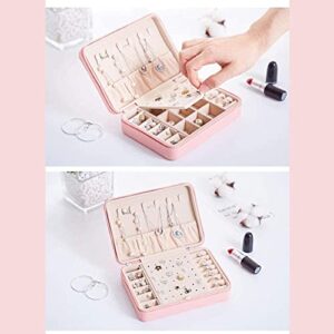 AN207 Portable Pu Simple Ear Stud Jewlery Box Zipper Earrings Ring Necklace Multi-Functional Jewelry Box Small Jewelry (Color : Pink)