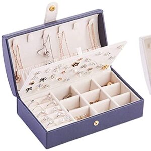 ZZYINH AN207 Women Jewelry Box Portable Travel PU Leather Jewelry Storage Box Earring Necklace Plate Girls Jewelry Organizer Small Jewelry (Color : Blue)