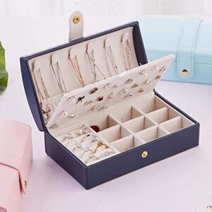 ZZYINH AN207 Women Jewelry Box Portable Travel PU Leather Jewelry Storage Box Earring Necklace Plate Girls Jewelry Organizer Small Jewelry (Color : Blue)