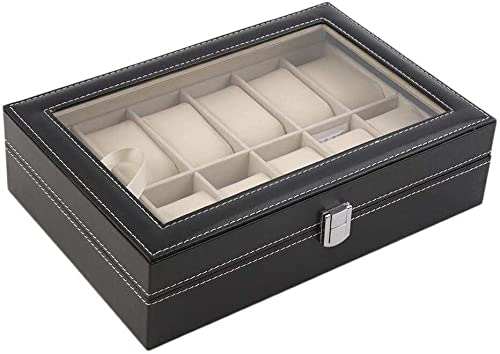 ZZYINH AN207 Leather Watch Box Jewelry Storage Box Organizer for Earrings Rings Bracelet Display Holder Case Small Jewelry (Color : Black)