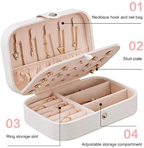 ZZYINH AN207 Portable Jewelry Box Multi-Function PU Leather Jewelry Storage Box Case Holder Earring Necklace Plate Jewelry Organizer Small Jewelry (Color : White)