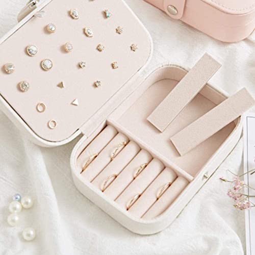 ZZYINH AN207 Portable Jewelry Box Multi-Function PU Leather Jewelry Storage Box Case Holder Earring Necklace Plate Jewelry Organizer Small Jewelry (Color : White)