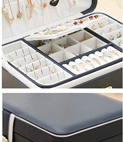 ZZYINH AN207 Jewelry Box Double Layer Portable Organizer Ring Travel Watch Leather Display Storage Case for Earrings Necklace Small Jewelry (Color : Blue)