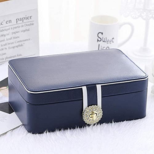 ZZYINH AN207 Jewelry Box Double Layer Portable Organizer Ring Travel Watch Leather Display Storage Case for Earrings Necklace Small Jewelry (Color : Blue)