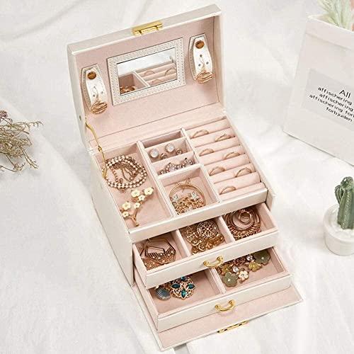 ZZYINH AN207 Three Layers Leather Jewelry Box Jewelry Exquisite Makeup Case Jewelry Organizer Gift Box Small Jewelry (Color : White)