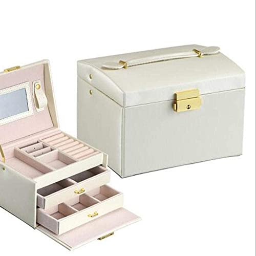 ZZYINH AN207 Three Layers Leather Jewelry Box Jewelry Exquisite Makeup Case Jewelry Organizer Gift Box Small Jewelry (Color : White)