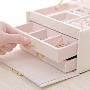 ZZYINH AN207 Three Layers Leather Jewelry Box Jewelry Exquisite Makeup Case Jewelry Organizer Gift Box Small Jewelry (Color : White)