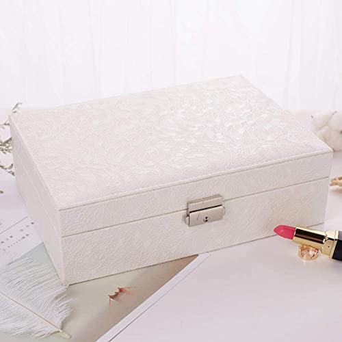 ZZYINH AN207 Leather Jewelry Box Double-Layer Frame Princess Jewelry Storage Box Earrings Necklace Cosmetic Box Small Jewelry (Color : White)