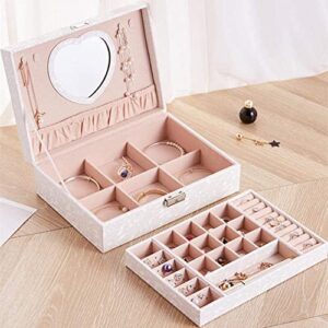 ZZYINH AN207 Leather Jewelry Box Double-Layer Frame Princess Jewelry Storage Box Earrings Necklace Cosmetic Box Small Jewelry (Color : White)