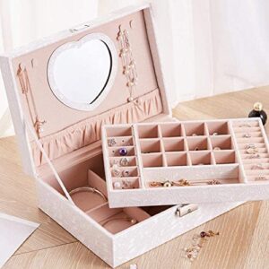 ZZYINH AN207 Leather Jewelry Box Double-Layer Frame Princess Jewelry Storage Box Earrings Necklace Cosmetic Box Small Jewelry (Color : White)