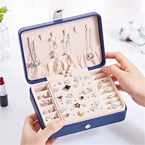 ZZYINH AN207 Portable PU Leather Jewelry Box Travel Jewelry Organizer Multifunction Necklace Earring Ring Storage Box Women Gifts Small Jewelry (Color : Blue)