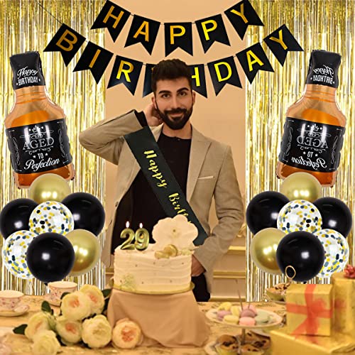 29th Birthday Decorations for Men Women, Gold Last Year In My 20s Banner, Cheers to 29 Years Old Birthday Decor with Whiskey Balloon, Number 29 Foil Balloons, Happy Birthday Sash