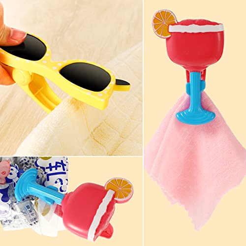 4 Pieces Beach Towel Windproof Clips for Beach Chairs Patio and Pool Accessories Cartoon Glasses Cocktail Glasses Towel Clips Funny Decorative Clothespins for Home