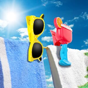 4 Pieces Beach Towel Windproof Clips for Beach Chairs Patio and Pool Accessories Cartoon Glasses Cocktail Glasses Towel Clips Funny Decorative Clothespins for Home