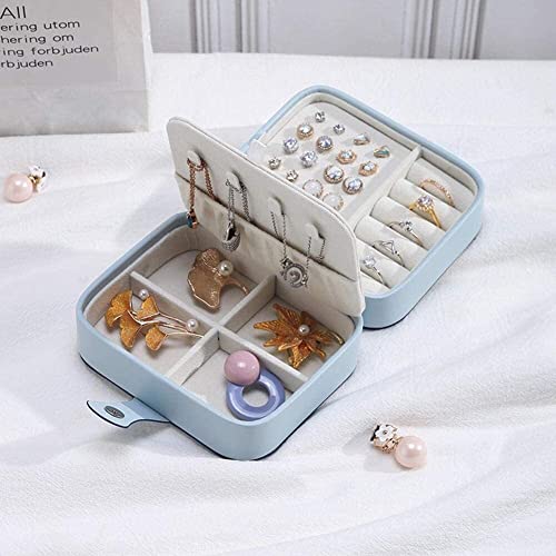 ZZYINH AN207 Double-Sided Jewlery Box Portable Jewelry Box Leather Ear Stud Ring Necklace Earrings Storage Box Small Jewelry (Color : Blue)