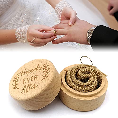 ZZYINH AN207 Personalized Engraving Rustic Wedding Wooden Ring Box Jewelry Trinket Storage Containers Custom Happily Ever After Rings Bearer Small Jewelry