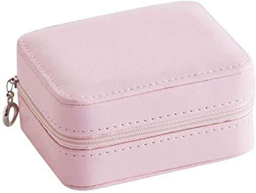 AN207 Jewelry Box with Mirror Zipper PU Leather Travel Earrings Ring Storage Case Necklace Bracelet Girl Gift Small Jewelry (Color : Pink)