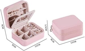 AN207 Jewelry Box with Mirror Zipper PU Leather Travel Earrings Ring Storage Case Necklace Bracelet Girl Gift Small Jewelry (Color : Pink)