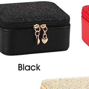 AN207 Zipper Closure Ring Storage Jewelry Box Earrings Organizers Display Home Gift PU Leather Portable Travel Multi Jewelry Box Small Jewelry (Color : Black)