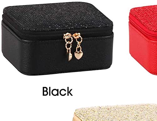 AN207 Zipper Closure Ring Storage Jewelry Box Earrings Organizers Display Home Gift PU Leather Portable Travel Multi Jewelry Box Small Jewelry (Color : Black)