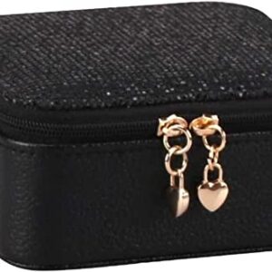 AN207 Zipper Closure Ring Storage Jewelry Box Earrings Organizers Display Home Gift PU Leather Portable Travel Multi Jewelry Box Small Jewelry (Color : Black)