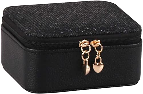 AN207 Zipper Closure Ring Storage Jewelry Box Earrings Organizers Display Home Gift PU Leather Portable Travel Multi Jewelry Box Small Jewelry (Color : Black)