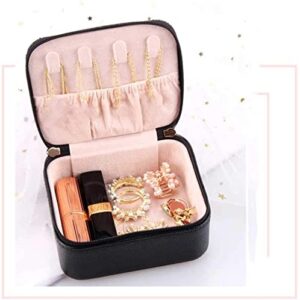 AN207 Zipper Closure Ring Storage Jewelry Box Earrings Organizers Display Home Gift PU Leather Portable Travel Multi Jewelry Box Small Jewelry (Color : Black)