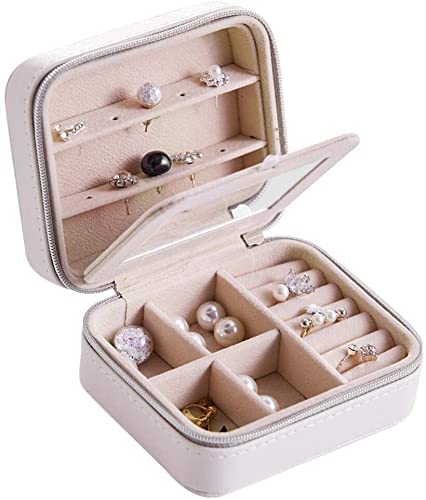 ZZYINH AN207 Travel Portable Jewlery Box Makeup Mirror Jewelry Ear Stud Earrings Storage Box Korea Jewelry Jewelry Box Small Jewelry (Color : White)