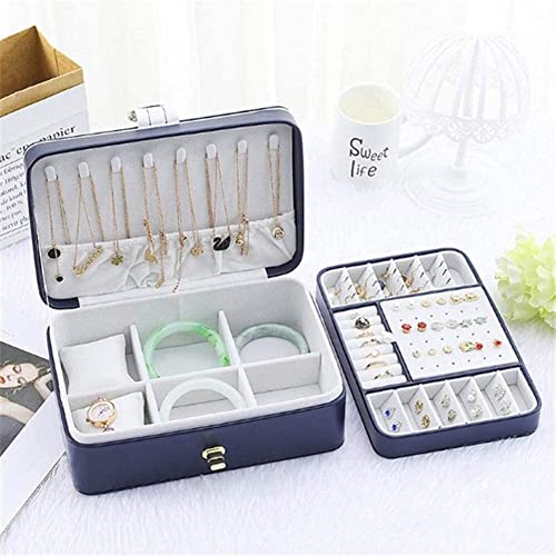 ZZYINH AN207 with Lock Two Layer Jewelry Organizer Box with 56 Stud Jacks Smooth Leather Jewelry Storage Case Display Holder Small Jewelry
