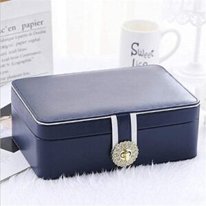 ZZYINH AN207 with Lock Two Layer Jewelry Organizer Box with 56 Stud Jacks Smooth Leather Jewelry Storage Case Display Holder Small Jewelry