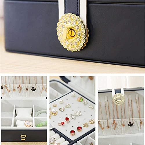 ZZYINH AN207 with Lock Two Layer Jewelry Organizer Box with 56 Stud Jacks Smooth Leather Jewelry Storage Case Display Holder Small Jewelry