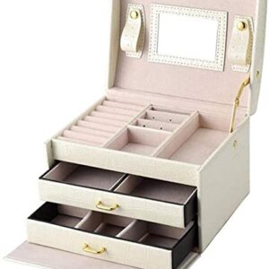 ZZYINH AN207 Jewelry Organizer Large Jewelry Box High Capacity Jewelry Casket Makeup Organizer Leather Beauty Travel Box Small Jewelry (Color : Beige)