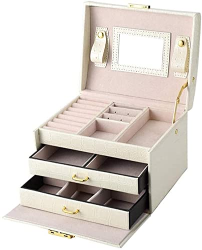 ZZYINH AN207 Jewelry Organizer Large Jewelry Box High Capacity Jewelry Casket Makeup Organizer Leather Beauty Travel Box Small Jewelry (Color : Beige)