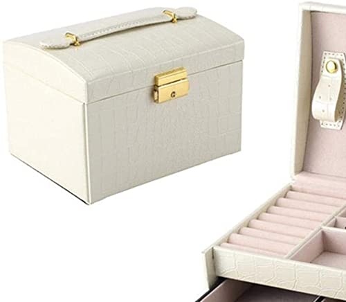 ZZYINH AN207 Jewelry Organizer Large Jewelry Box High Capacity Jewelry Casket Makeup Organizer Leather Beauty Travel Box Small Jewelry (Color : Beige)