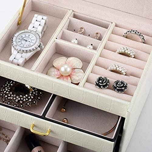 ZZYINH AN207 Jewelry Organizer Large Jewelry Box High Capacity Jewelry Casket Makeup Organizer Leather Beauty Travel Box Small Jewelry (Color : Beige)