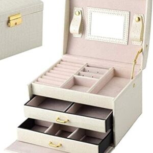 ZZYINH AN207 Jewelry Organizer Large Jewelry Box High Capacity Jewelry Casket Makeup Organizer Leather Beauty Travel Box Small Jewelry (Color : Beige)