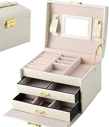 ZZYINH AN207 Jewelry Organizer Large Jewelry Box High Capacity Jewelry Casket Makeup Organizer Leather Beauty Travel Box Small Jewelry (Color : Beige)