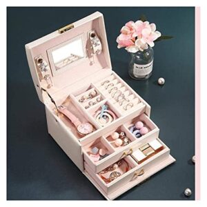 zzyinh an207 leather jewelry box with lock and mirror necklace ring storage organizer travel jewelry organizer gift case for women small jewelry (color : pink)
