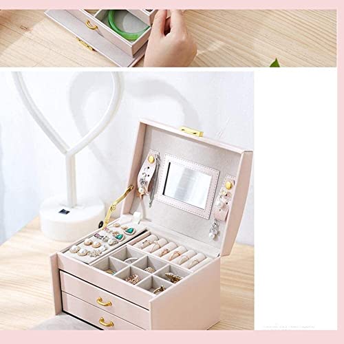 ZZYINH AN207 Leather Jewelry Box with Lock and Mirror Necklace Ring Storage Organizer Travel Jewelry Organizer Gift Case for Women Small Jewelry (Color : Pink)