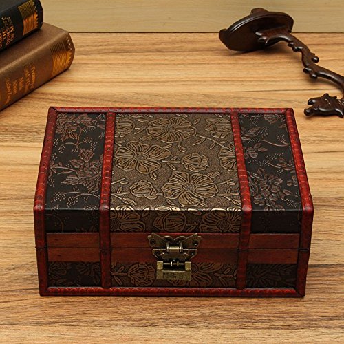 ZZYINH AN207 Large Decorative Trinket Jewelry Lock Handmade Vintage Wooden Storage Gift Box Small Jewelry
