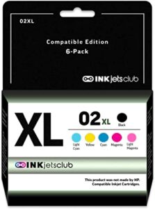 inkjetsclub remanufactured ink cartridge replacement for 02 (6 pack) includes black, cyan, magenta, yellow, light cyan, light magenta ink cartridges.
