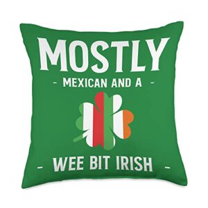 irish holiday shamrock luck mostly mexican and a wee bit irish st. patricks day throw pillow, 18x18, multicolor