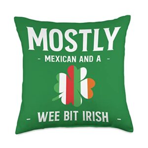 Irish Holiday Shamrock Luck Mostly Mexican and A Wee Bit Irish St. Patricks Day Throw Pillow, 18x18, Multicolor