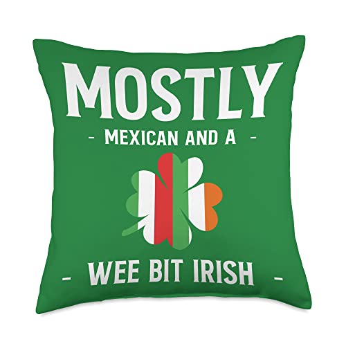 Irish Holiday Shamrock Luck Mostly Mexican and A Wee Bit Irish St. Patricks Day Throw Pillow, 18x18, Multicolor