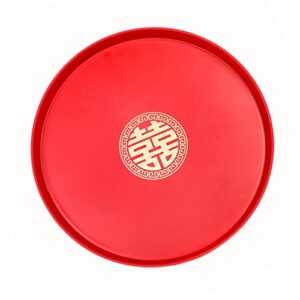 jojofuny chinese wedding serving tray platter: red fruit plate round tea tray large plastic snack dishes for chinese traditional wedding decoration supplies