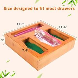 EZOGEVT Ziplock Bag Storage Organizer for Kitchen,Bamboo Baggie Organizer for Drawer,Compatible with Ziploc, Solimo, Glad, fit for Gallon, Quart, Sandwich and Snack Variety Size of Bags(4 Size in 1)