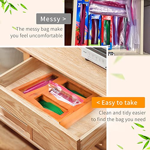 EZOGEVT Ziplock Bag Storage Organizer for Kitchen,Bamboo Baggie Organizer for Drawer,Compatible with Ziploc, Solimo, Glad, fit for Gallon, Quart, Sandwich and Snack Variety Size of Bags(4 Size in 1)